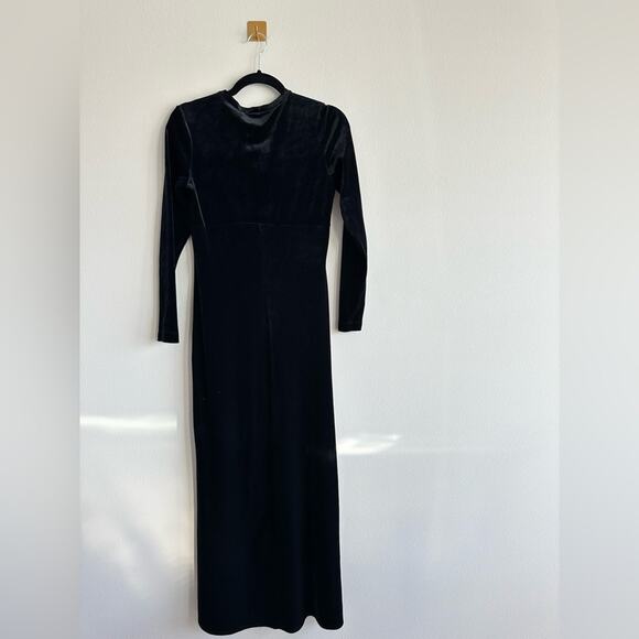 Vintage 90s BCBG Black Velvet Maxi Dress Long Sleeve Size M - Picture 2 of 5